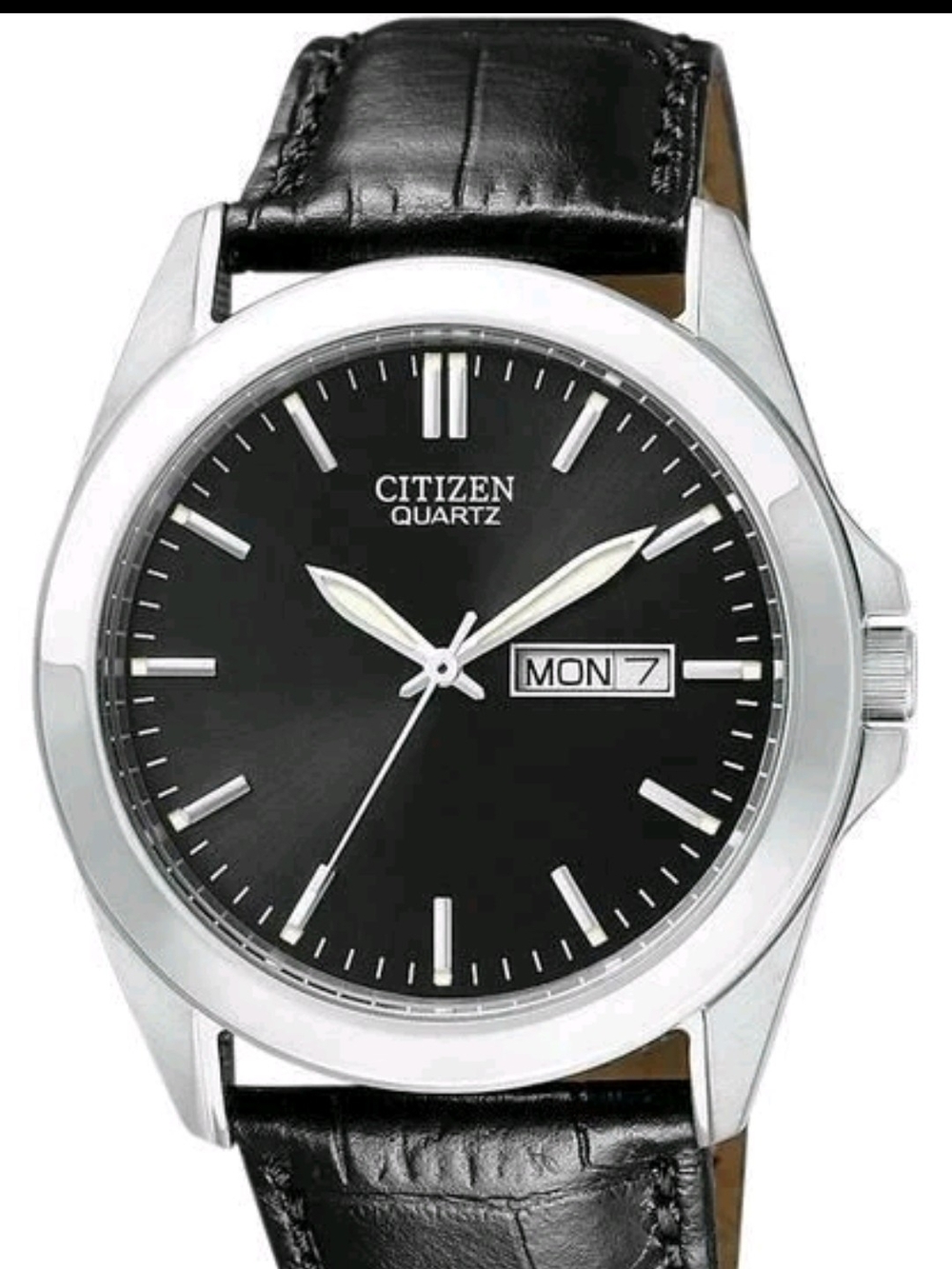 Citizen Black Dial Watch with Silver Case and Black Leather Band